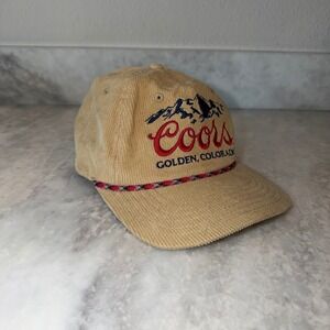 Coors Beer Banquet Corduroy Golden, Colorado Mountains Snapback Cap Hat w/ Rope